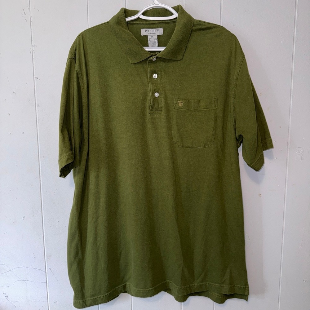 Ivy Crew Options Mens XL Olive Green Short Sleeve Pocket Polo Shirt Cotton Blend